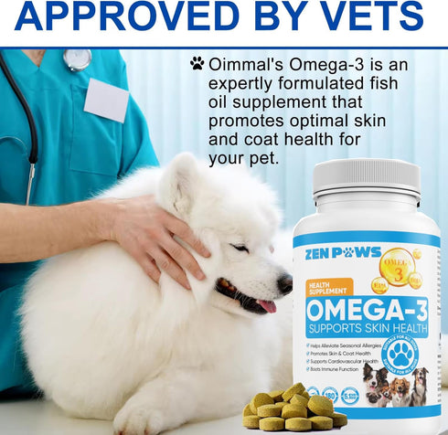Omega 3 Fish Oil for Dogs, 180 Count Tablet Treats for Shedding, Skin Allergy, Itch Relief, Joint Health, Salmon Oil,