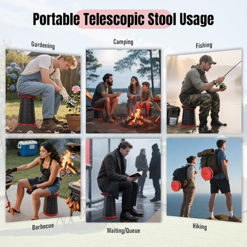 1pack) Doseno Upgraded Foldable Stool Thickened, Portable Collapsible Stool Retractable Stool for Fishing, Hiking