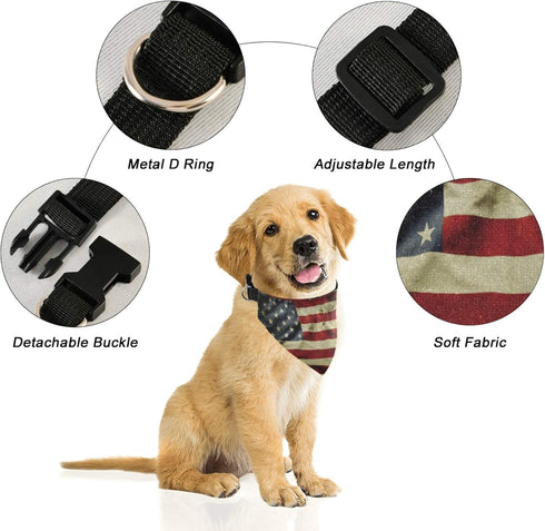Fourth of July Dog Bandanas with Adjustable Buckle, American Flag Pet Triangle Scarf, Washable Dog Collar