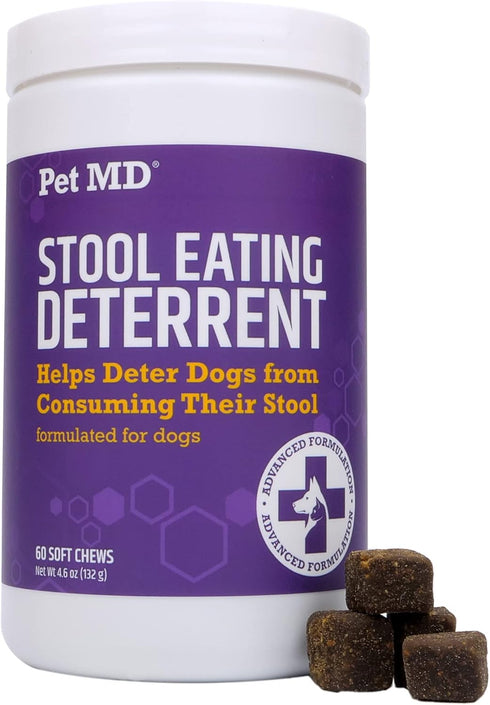 Pet MD Stool Eating Deterrent - 60 ct Chews to Prevent Dog from Eating Poop - Coprophagia Aversion with Enzymes, Herbs