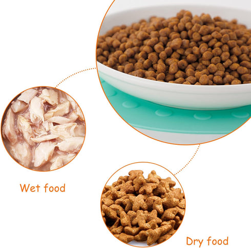 Dorakitten Ceramic Cat Food Plates, Wide Bowls for Wet Food, Shallow Dishes for Kittens with Non-Slip Mat