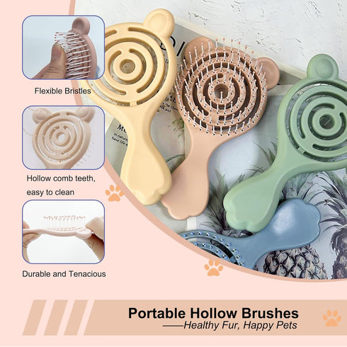 Cat-Ear Design Puppy Brush, Gentle Soft-Bristle Small Dogs Plastic Detangling Grooming Tool, Fit for Yorkie Shih Tzu