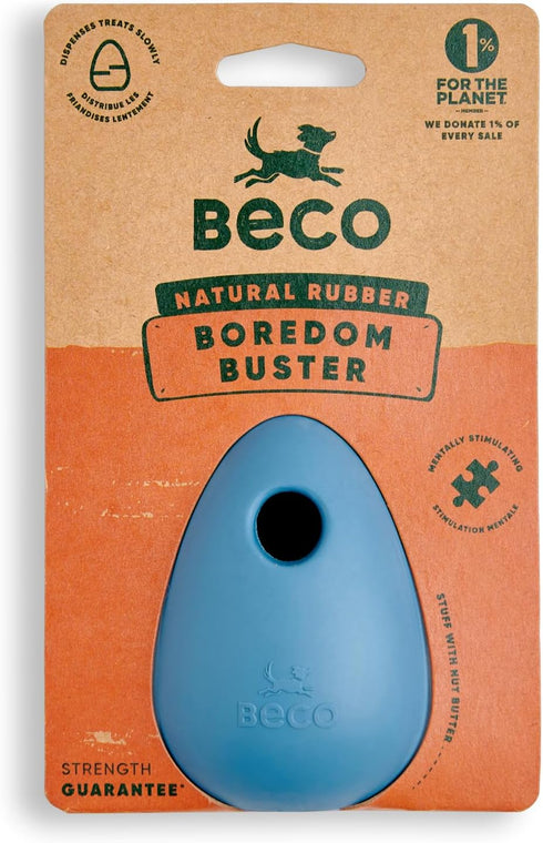 Beco Natural Rubber Bouncy, Chewy & Fillable Dog Toy, Rolls & Wobbles, Blue