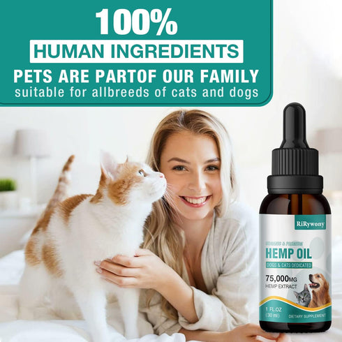 RiRywony Hemp Oil for Dogs & Cats, Pure Hemp Drops for Arthritis Pain, Anxiety Relief, Skin Health, Made in USA