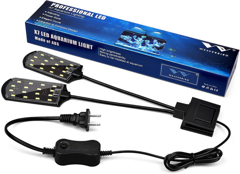 WEAVERBIRD 15W Double Head Aquarium Fish Tank Light, 32 LED Clip Lamp, 1600LM White Lighting for 8-15 Inch Tank