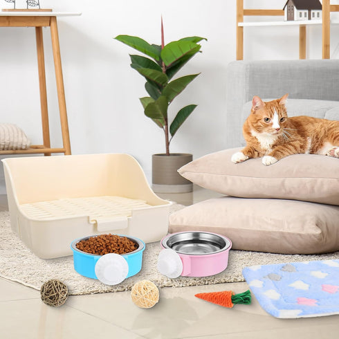 Reallnaive 15 Set Pcs Rabbit Starter Kit Small Rabbit Litter Box Girls Gift Animal Grooming Kit Bunny Toys Bowl