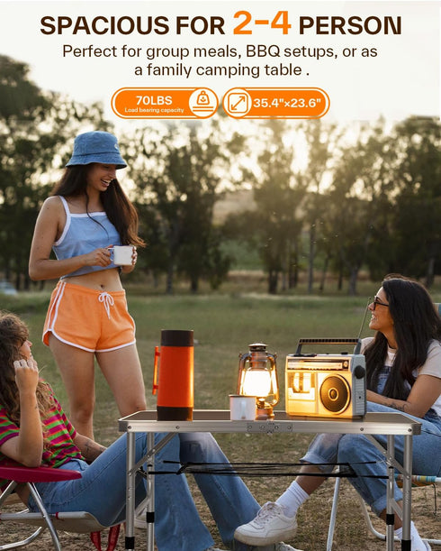 35.4" 23.6" 2 Sportneer Folding Table: Adjustable Height Camping Essentials L x W Height with Mesh Layer - Compact