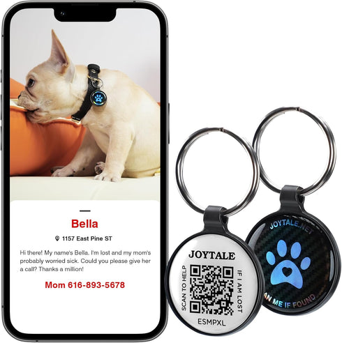 Joytale Genuine Heavy Duty Leather Dog Collars for Small Dogs, Soft Metal Buckle, QR ID Tag, Black, S