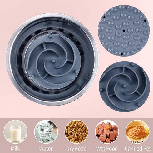 Bestalk Soft Silicone Slow Feeder Dog Bowls Insert, Fits Basic and Elevated Bowls for Small to Large Dogs (Grey, XL)