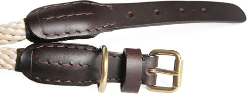 Alvalley Rope & Leather Dog Collar with Buckle - Heavy-Duty Pet Collars for Dogs - Soft Braided Collar for Training & Walking - Durable, Strong Polypropylene Rope (Beige, 26in, 19mm Thick)