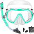 Snorkeling Gear for Adults - Anti-Fog Tempered Glass Lens Snorkel Set with Mesh Bag, Ear Plug for Scuba Diving