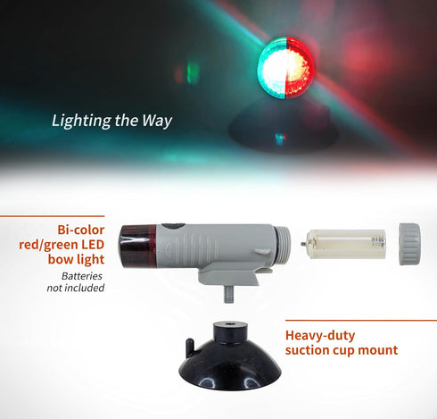 Pactrade Marine Battery Navigation Lights for Boats LED - Portable Red/Green Bow Light (Suction Cup Mount) - Kayak