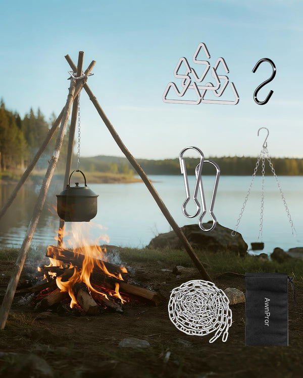 Campfire Tripod,Portable Triangle Grill Camping Tripod for Cooking Fire Pit Tripod Kit