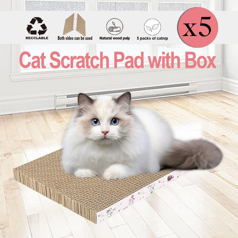 5 Packs in 1 Cat Scratch Pad with Box, Reversible Durable Cardboard Scratcher for Cats to Rest and Grind Claws