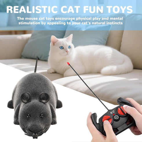 Pixibond Remote Control Rat Mouse Cat Toy Realistic RC Fake Rat Mouse Toy Flocking Wireless Funny Chasing Electronic