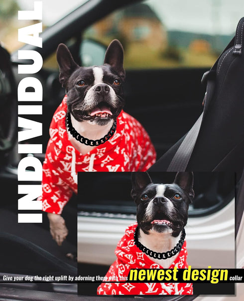 Cuban Link Dog Collar - 3/4 in Wide Metal Chain Collar in Venom Black, Stunning Pet Accessory, Cute Luxury Jewelry 16