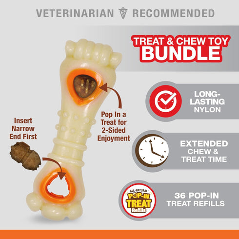 Nylabone Power Chew Souper Bone Pop-in Treat Toy with Refills, Durable Treat Dispensing Toy for Medium/Wolf Dogs (2