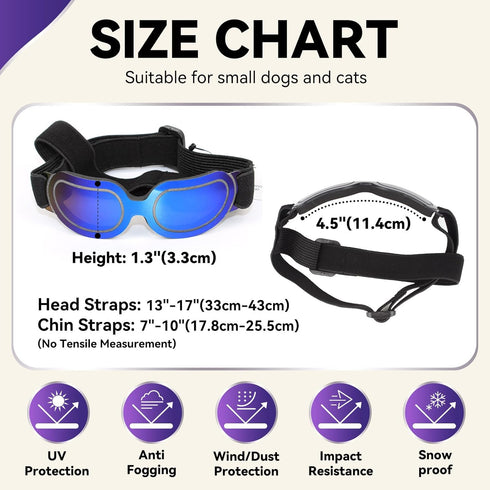 ENJOYING Dog Goggles for Small Breed, Puppy Sunglasses with UV Protection, Cool Blue
