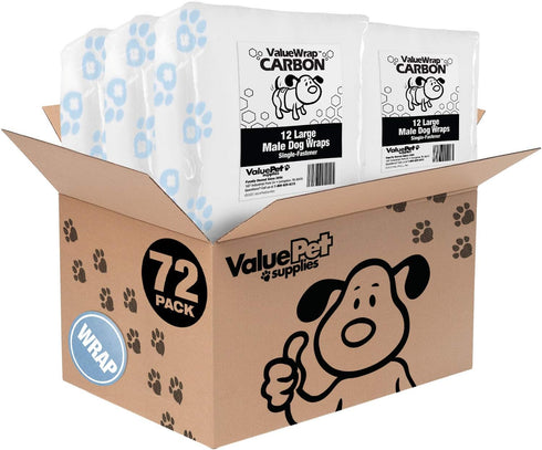 1-Tab 72 Count Male Wraps, Disposable Dog Diapers, Carbon, Large, - Activated Charcoal, Snag-Free Fastener, Leak