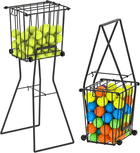 wasoyun Tennis & Pickleball Hopper with Wheels Ball Pick Up Basket, Pickleball Ball