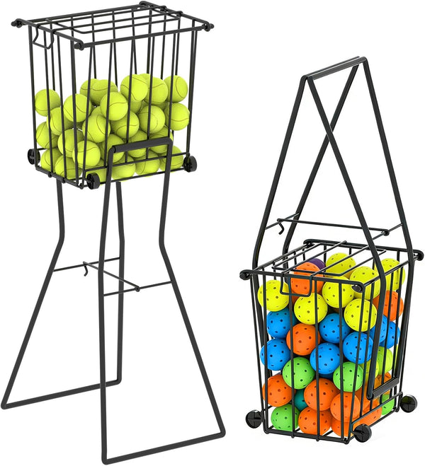wasoyun Tennis & Pickleball Hopper with Wheels Ball Pick Up Basket, Pickleball Ball