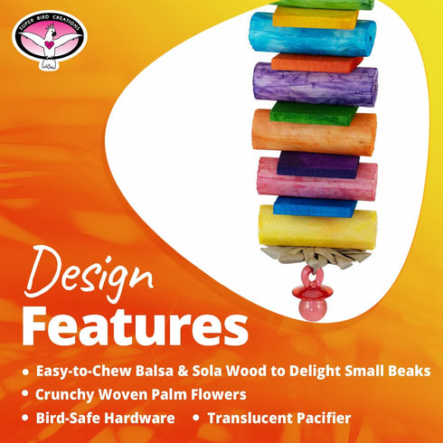 Super Bird Creations SB1199 Sola Balsa Stack Bird Toy, Wooden Enrichment Toys for Small/Medium Birds