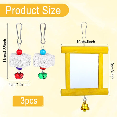 Lnngub 1pc 2pcs Chicken Toys - Hanging Bell Parrot Chicken Swing Mirror + Beak Grinding Stones for Enrichment, Perfect