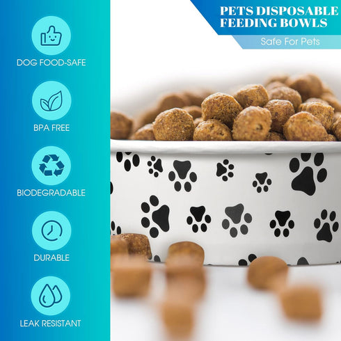 30 Pieces Disposable Dog Bowls, 16 oz Paper Food Bowls for Small Dogs, Travel Bowls for Feeding Dogs and Cats, Printed