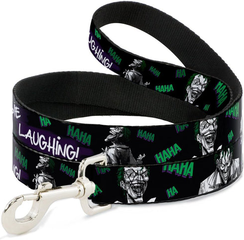 Dog Leash 4 Feet Long, Joker Die Laughing Haha, Black Purple Green, 0.5 Inch Wide