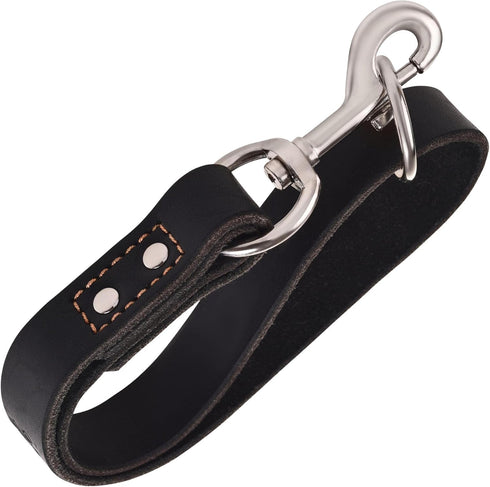 ADITYNA Short Leather Traffic Dog Leash - 12" length x 1" wide for Medium, Large, Extra-Large Breeds
