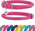 Rolled Leather Dog Collar, Soft Round ID Tag for Small Medium Large Dogs (7-10 inch, Pink)