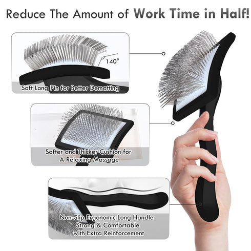 Dog Slicker Brush, Long Pin Grooming Brush for Medium or Long Haired Dogs, Removes Loose Hair, Tangles, Black