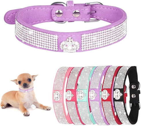 Crown Bling Dog Collar for Female Dogs, Cute Rhinestone Dazzling Sparkling Pretty Bling Crystal Diamond for XXS XS