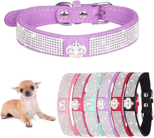 Crown Bling Dog Collar for Female Dogs, Cute Rhinestone Dazzling Sparkling Pretty Bling Crystal Diamond for XXS XS
