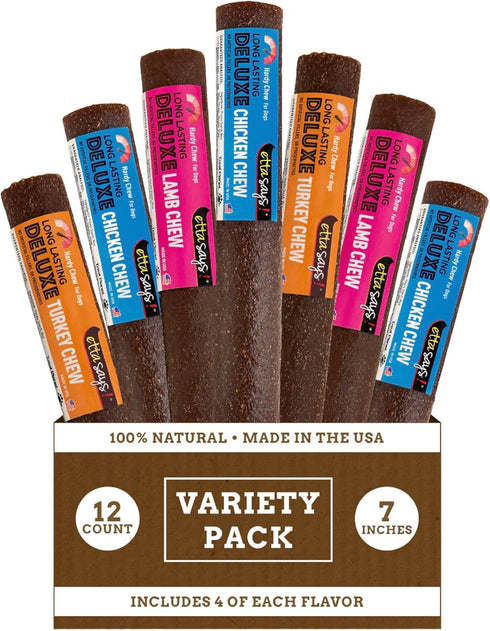 etta says! Deluxe Chews for Dogs – Variety Pack of Lamb, Chicken & Turkey Treats – Grain-Free, Made in USA (12 Count)