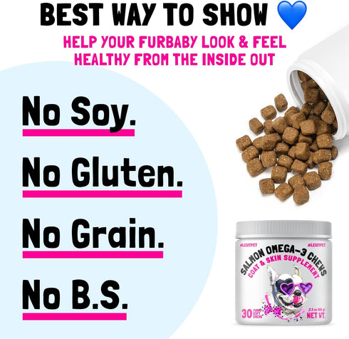 Omega 3 Alaskan Salmon Oil Treats for Dogs, 30 Fish Oil Chew Supplement for Skin and Coat Health