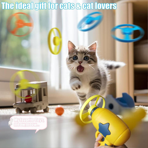 7 Piece Cat Fetch Toys, Interactive Flying Toy with 5 Propellers and 1 Spinning Top for Cats