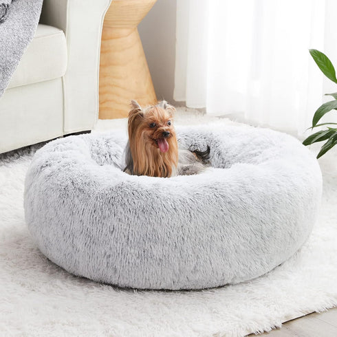 Calming Dog Bed & Cat Bed by WNPETHOME, Anti-Anxiety Donut Bed, Fluffy Faux Fur Cushion for Small Dogs and Cats