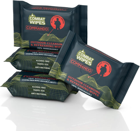 Black Unscented Camouflage Wet Wipes - Combat Wipes COMMANDO - Thick Biodegradable,