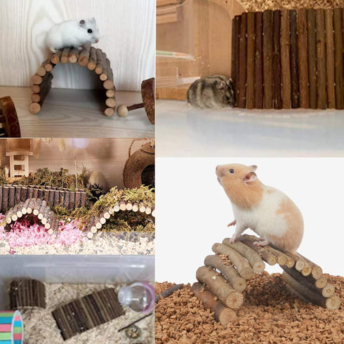 Hamiledyi Hamster Bridge, Rat Ladder Wooden Bridge Toy for Small Animals, Natural Hideout (Pack of 2)