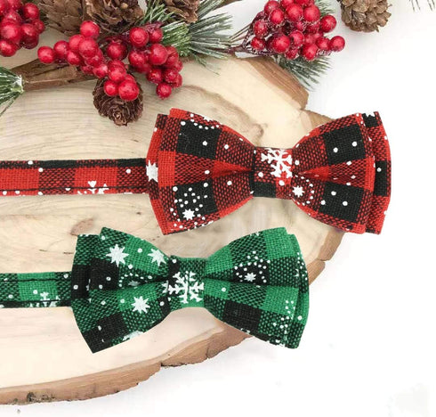 Pohshido 2 Pack Christmas Cat Collar with Movable Bowtie, Breakaway Buckle Safety Kitty Kitten Collar, Adjustable Pet