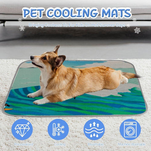 imiBBWQu Summer Summer 27" 22" Cooling Dog Bed Waves Penguins Cooling Crate Mat for Dogs Washable Dog Pad Beds Dogbeds