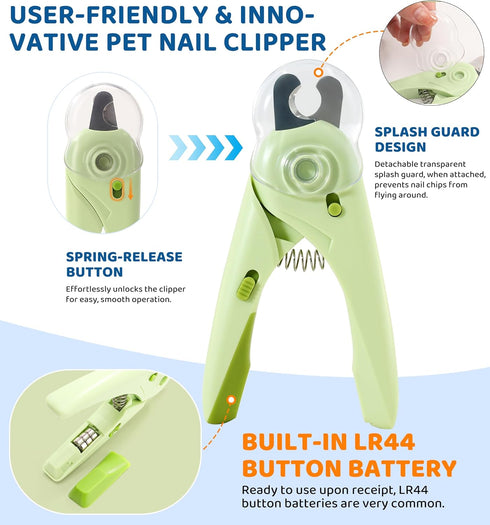 Trimmer Pet Nail Clipper with Light for Cats & Small Dogs Puppies, Ultra Bright LED to Illuminate Nail Bloodline