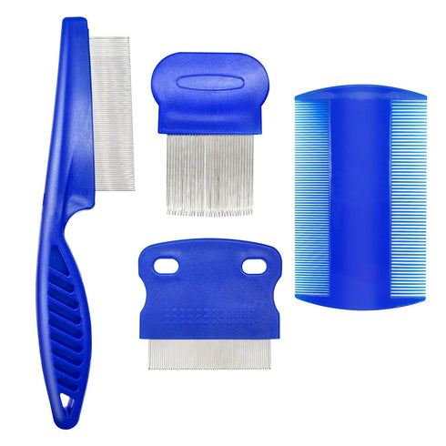 4 Different Flea Combs, Stainless Steel Round Teeth Dog Cat Lice Combs, Durable Fine Tooth Pet Tear Stain Remover Tool,
