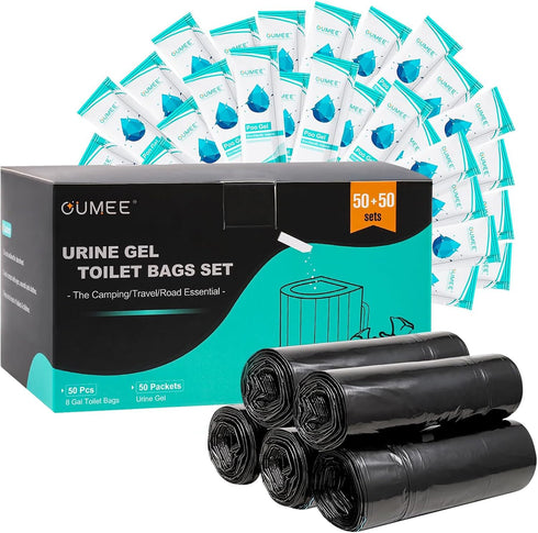 OUMEE 50 Portable Toilet Bags with 50 Poo Gel Set, 8 Gallon Camping