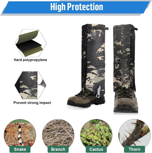 High-Performance Snake Gaiters, Waterproof Outdoor Leg Gaiters for Hiking, Hunting, and Snow Boots