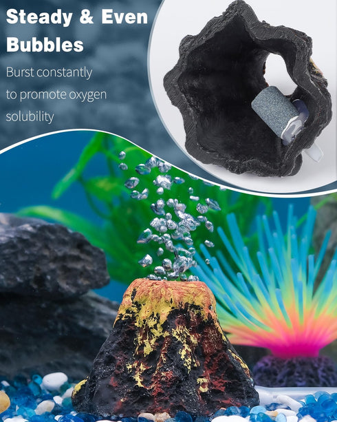 Uniclife Volcano Ornament Kit for Aquarium, Mini Resin Decor with Air Stone Bubbler Accessories