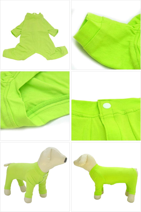 Lovelonglong Lightweight Dog Pajamas, Pure Cotton 4 Legs Jumpsuits T-Shirt PJS for Large Medium Small Dogs Green M