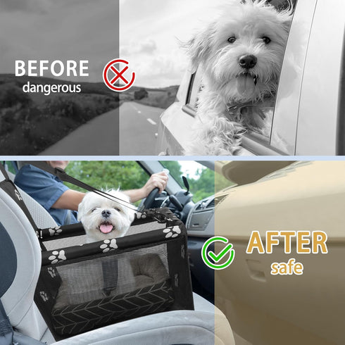 PetsHome Foldable Dog Car Seat with Removable Thick Mat, Waterproof Oxford Travel Bag for Small to Medium Dogs,
