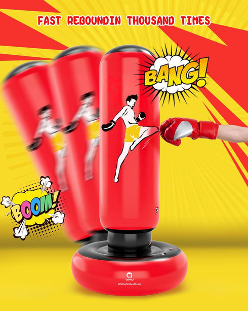 66 Inch Set, 6-12, MMA QPAU Kids Punching Bag Toy with Boxing Gloves, Larger Stable Kids Inflatable Boxing Bag Gifts